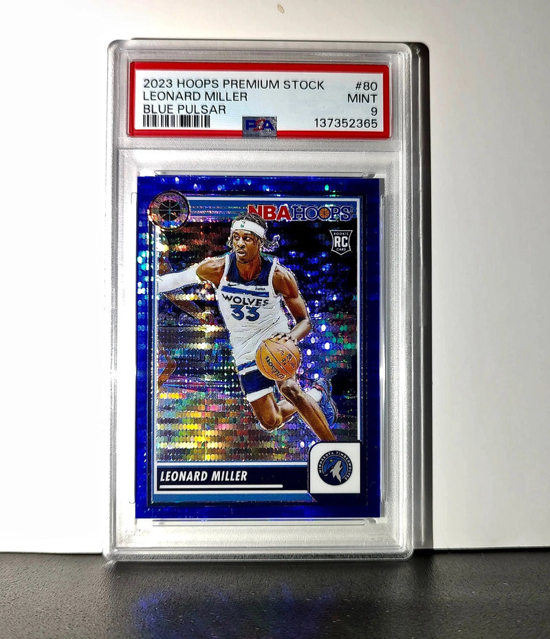 Leonard Miller 2023 Panini Hoops Premium #80 65/75 Blue Pulsar PSA 9 Mint