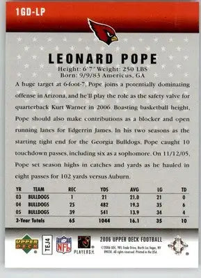 Leonard Pope - 2006 Upper Deck - #1GD-LP - Gridiron Debut Football - Football Card Single