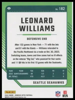 Leonard Williams 2024 Donruss Optic #182 Seattle Seahawks
