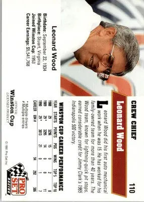 Leonard Wood - 1991 Pro Set - #110 - Racing - Racing Card Single