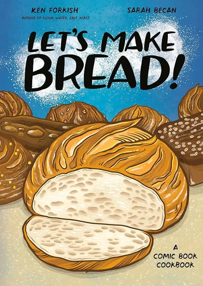 Book cover for Let’s Make Bread comic book cookbook featuring various bread loaves
