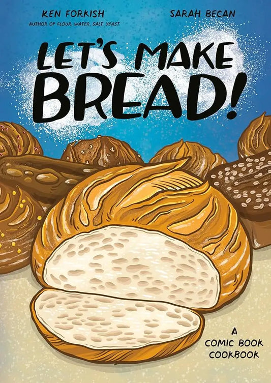 Book cover for Let’s Make Bread comic book cookbook featuring various bread loaves