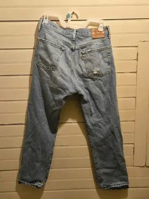 Levis 501 Jeans Mens 28 Light Blue Distressed Ripped Button Fly Premium Classic - Apparel