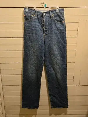 Levis Jeans Womens 29 Ribcage High Rise Straight Button Fly Med Wash Blue - Apparel