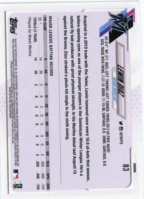 Lewin Diaz Rookie 2021 Topps Chrome #83 Miami Marlins - Baseball Card Single