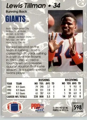 Lewis Tillman - 1992 Pro Set - #598 - Football - Football Card Single