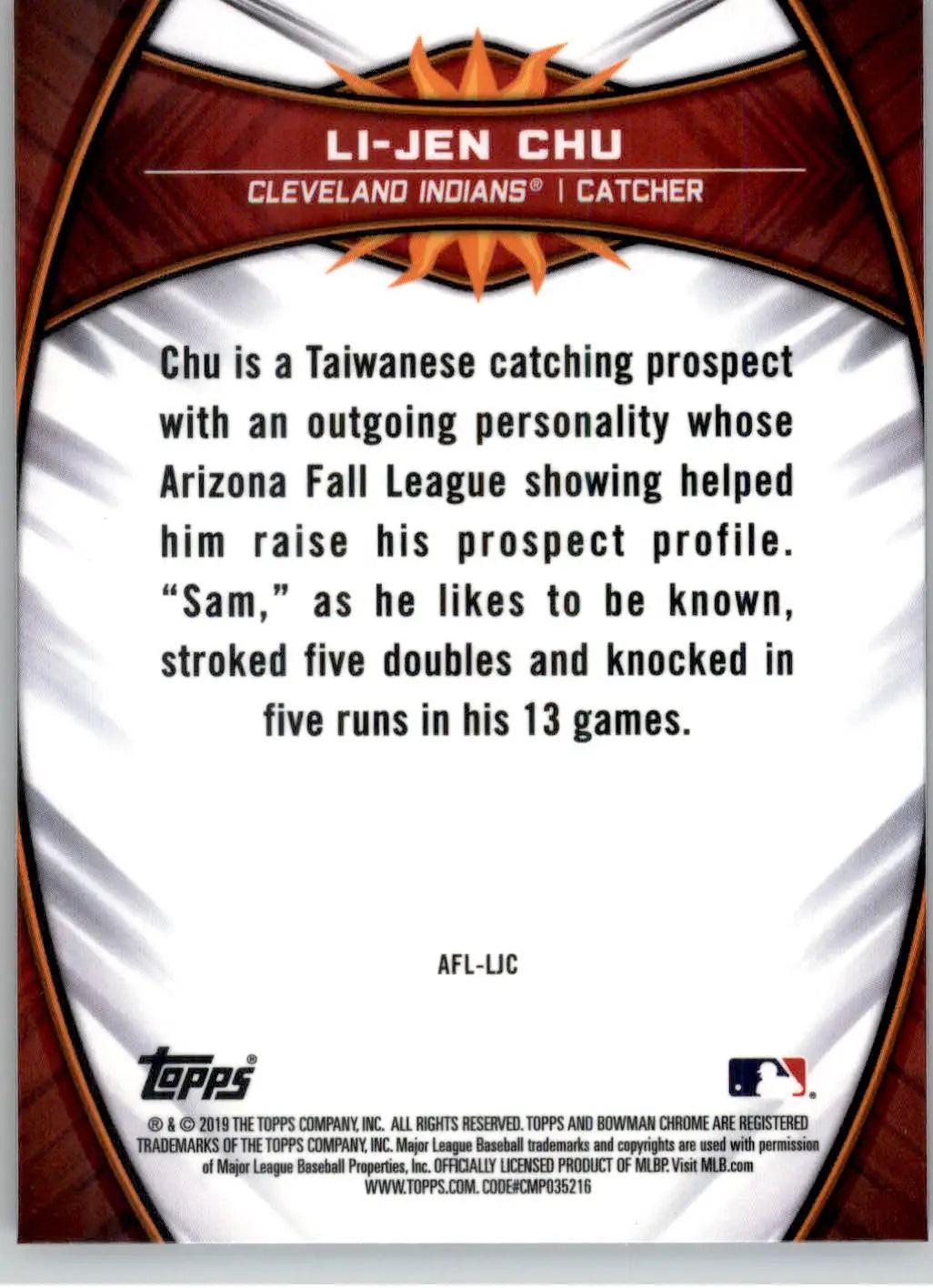 Li-Jen Chu - 2019 Bowman Chrome - #AFL-LJC - 2018 Arizona Fall League Fall-Stars - Baseball Card Single