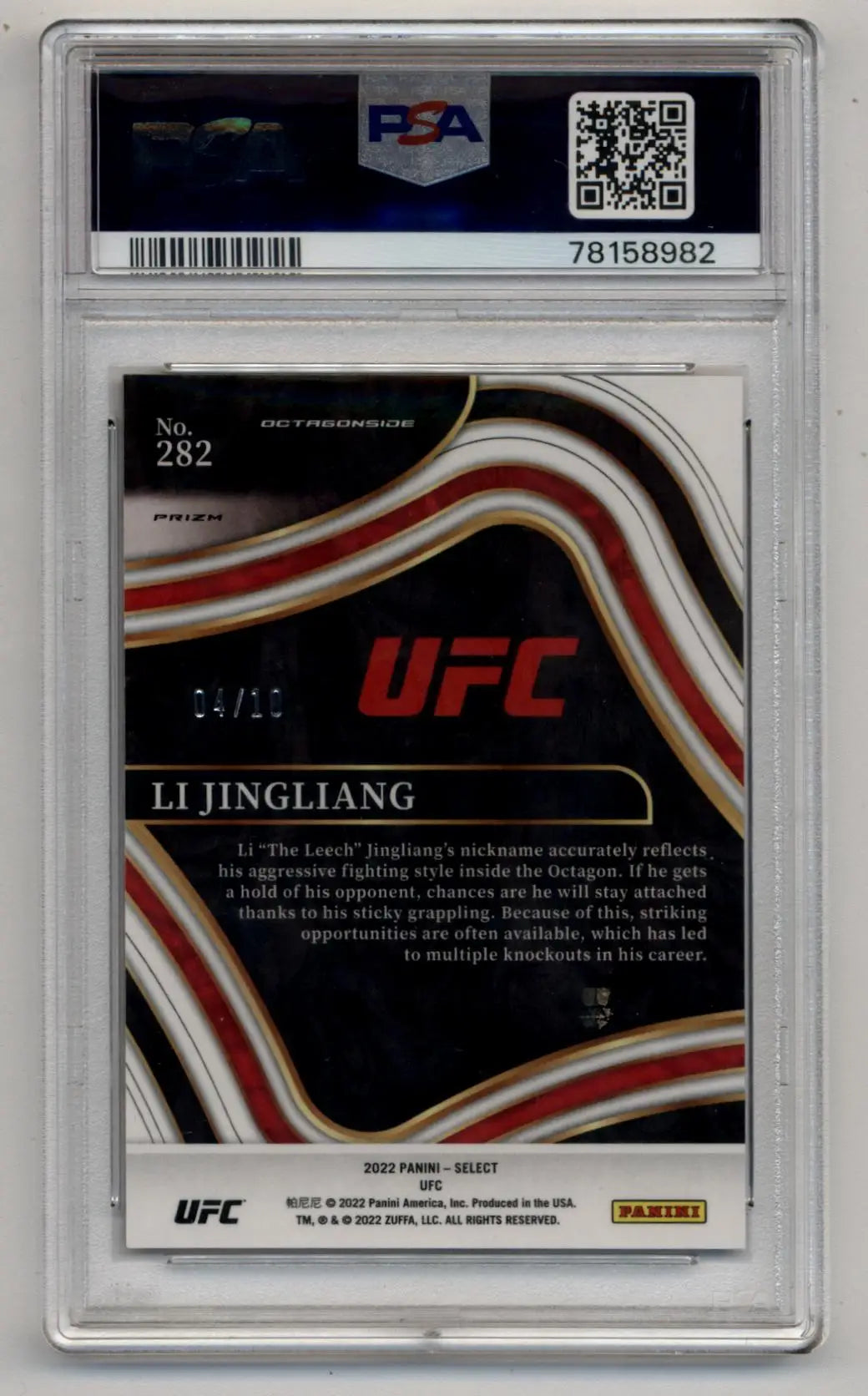 Li Jingliang 2022 Select UFC Gold Flash 04/10 PSA 9 Mint - UFC/MMA Card Single