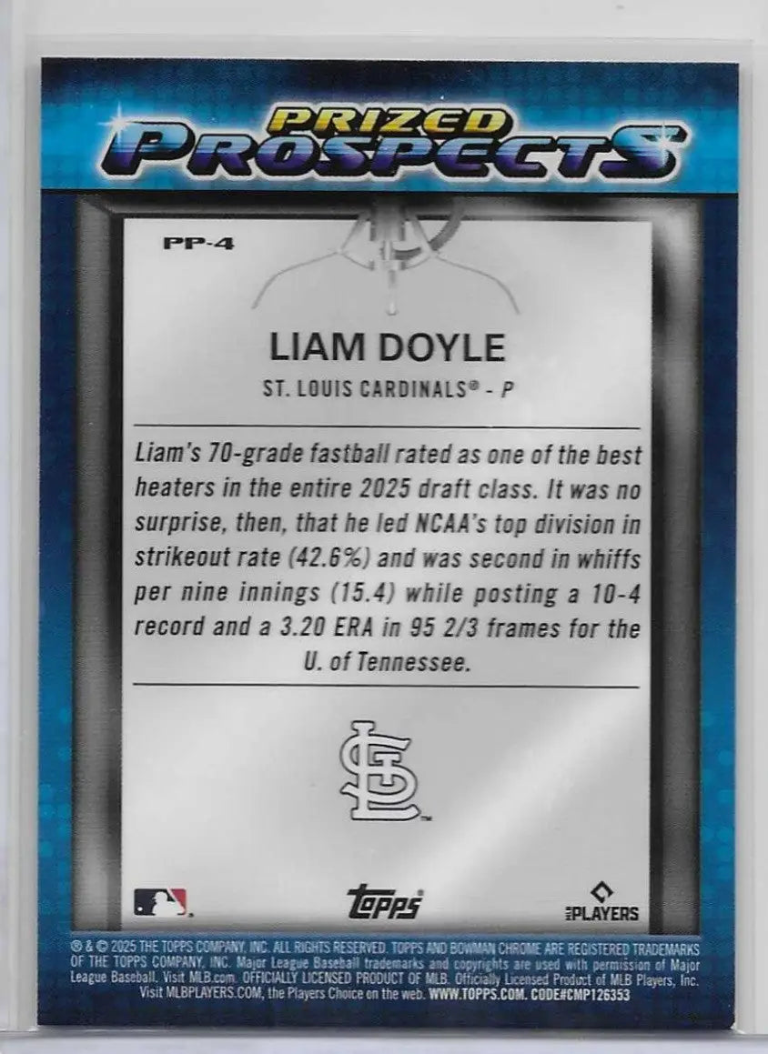 Liam Doyle 2025 Bowman Draft Prized Prospects Mojo Refractor #PP-4 c-60 - Baseball Card Single