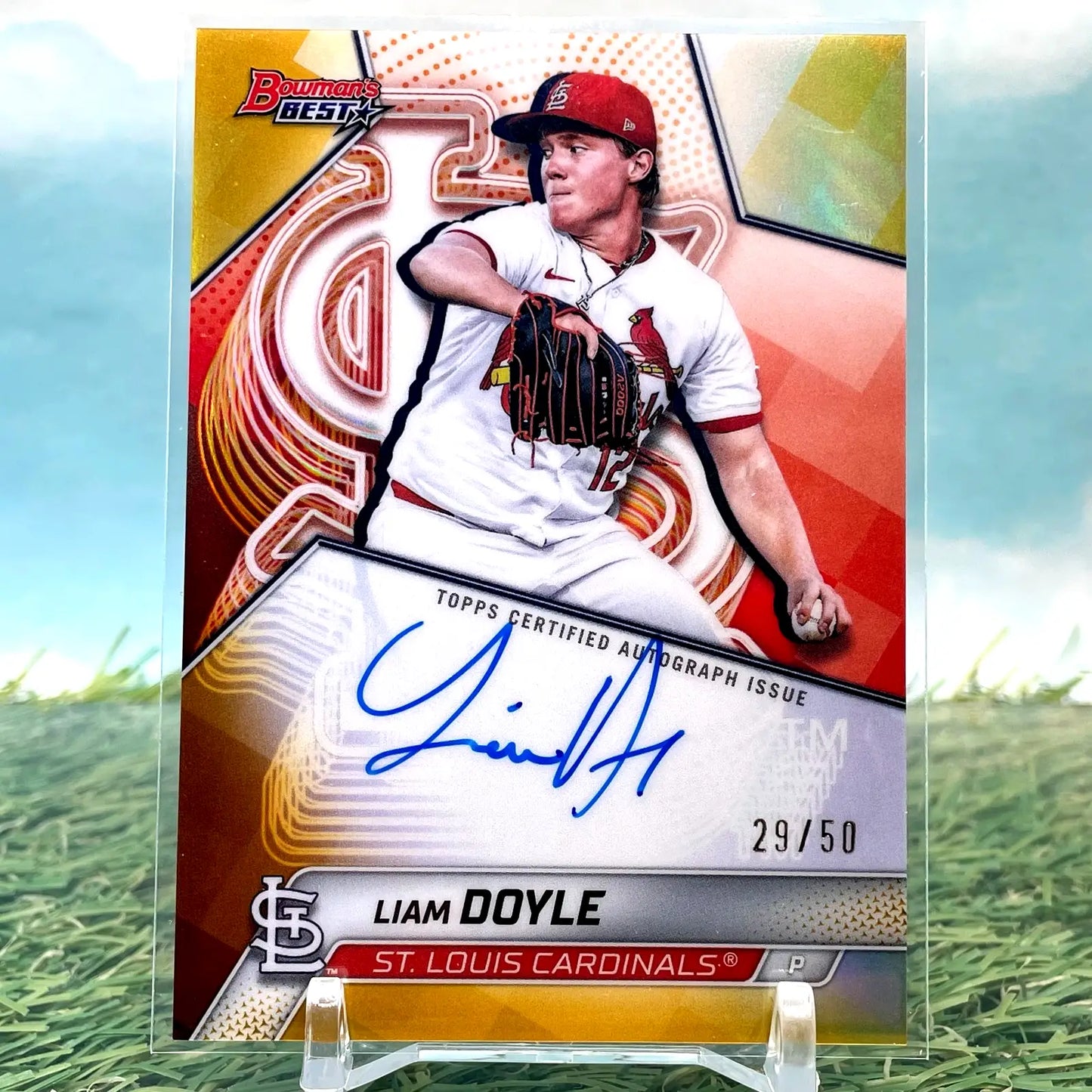 Liam Doyle 2025 Bowman’s Best Yellow Prospect Auto Cardinals #B25-LDO 29/50 KM55