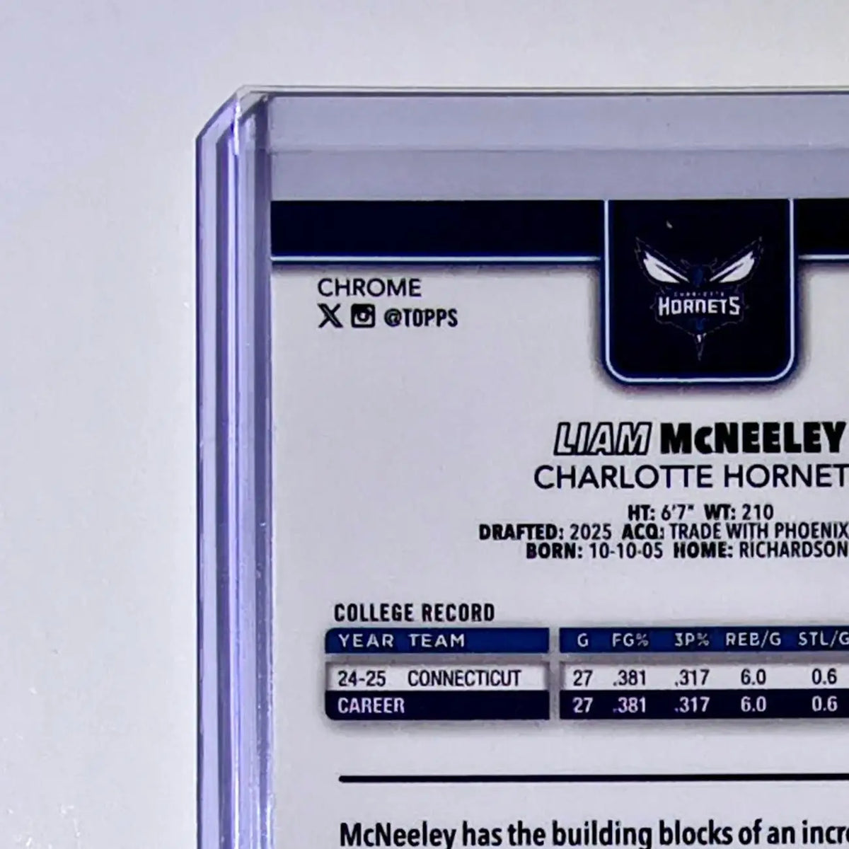Liam McNeeley Rookie 2025-26 NBA Topps Chrome Update RayWave Refractor #179 Card - Basketball Card Single