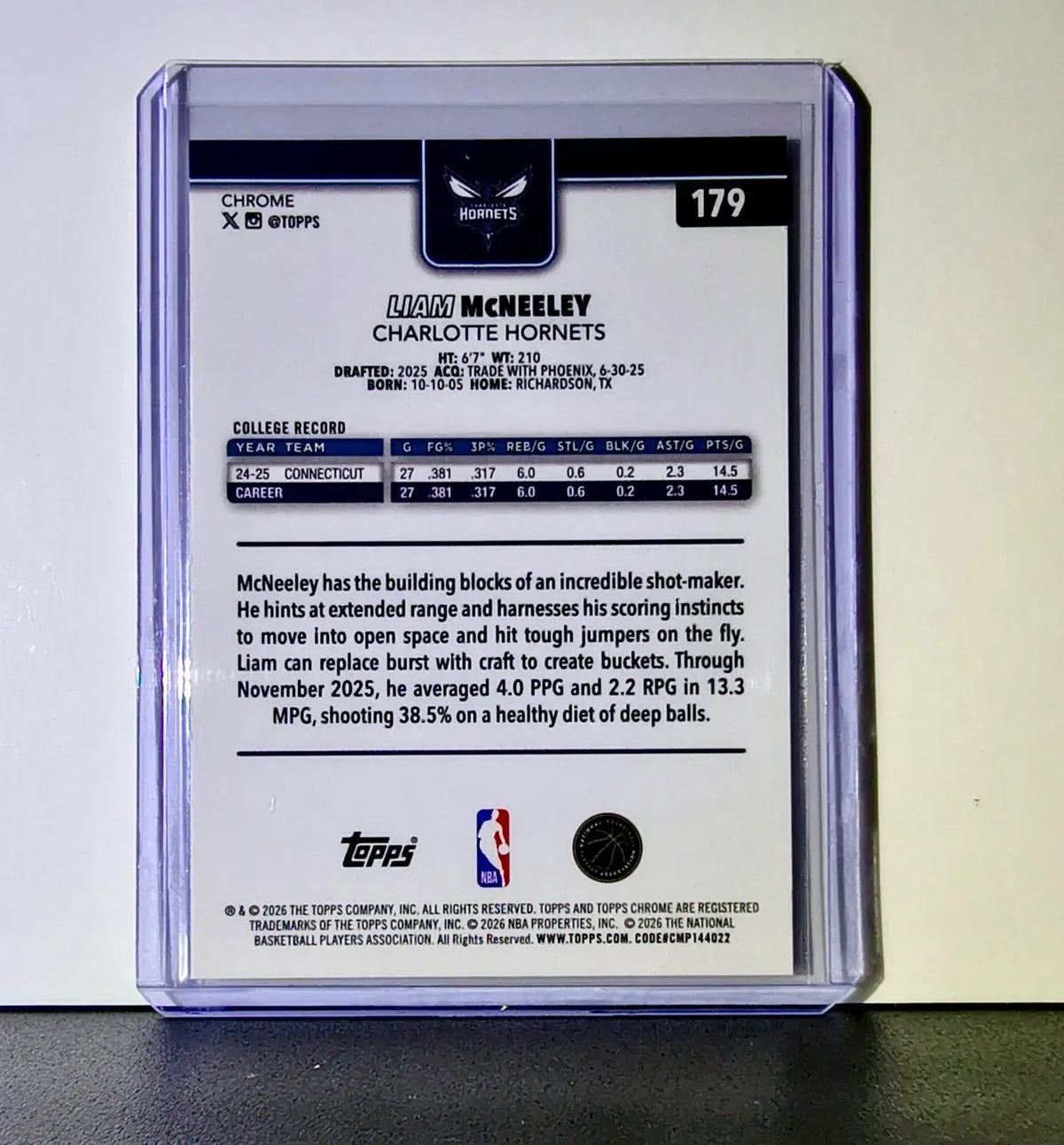 Liam McNeeley Rookie 2025-26 NBA Topps Chrome Update RayWave Refractor #179 Card - Basketball Card Single