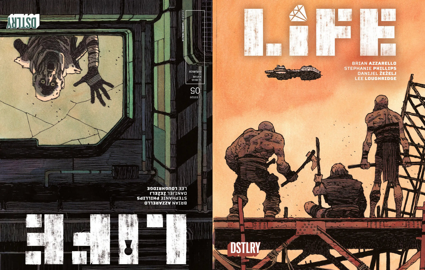 Two contrasting comic book covers for LIFE #5 Cover D Gabriel Walta Variant flip book