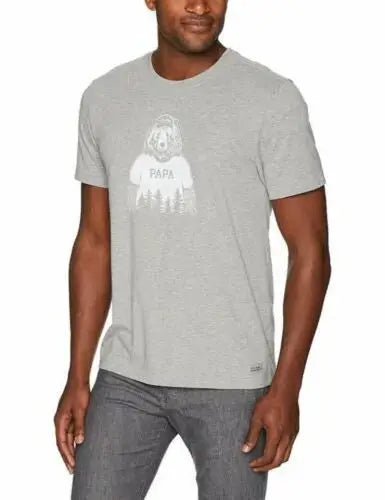 Men’s grey short-sleeve crewneck t-shirt with bear graphic from Life is Good Mens Crusher Tee Papa Bear collection