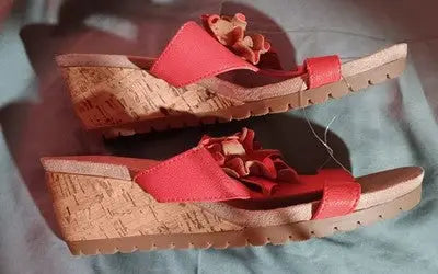 Life Stride Sandals Womens 7.5 Wedge Orange Cork Notice Comfort Slide On NWOT - Apparel
