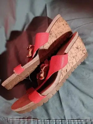 Life Stride Sandals Womens 7.5 Wedge Orange Cork Notice Comfort Slide On NWOT - Apparel