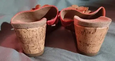 Life Stride Sandals Womens 7.5 Wedge Orange Cork Notice Comfort Slide On NWOT - Apparel