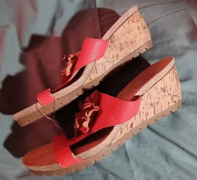 Life Stride Sandals Womens 7.5 Wedge Orange Cork Notice Comfort Slide On NWOT - Apparel