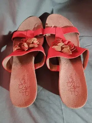 Life Stride Sandals Womens 7.5 Wedge Orange Cork Notice Comfort Slide On NWOT - Apparel