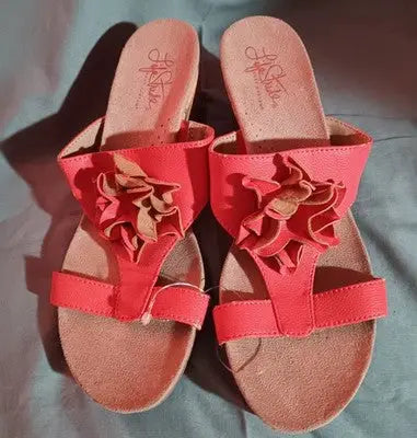 Life Stride Sandals Womens 7.5 Wedge Orange Cork Notice Comfort Slide On NWOT - Apparel