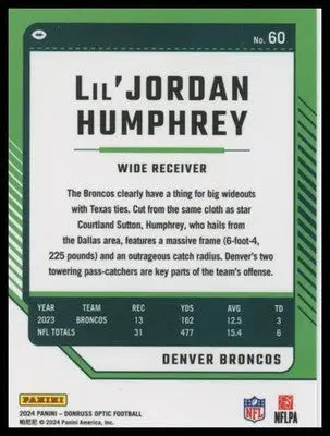 Lil’Jordan Humphrey 2024 Donruss Optic #60 Denver Broncos