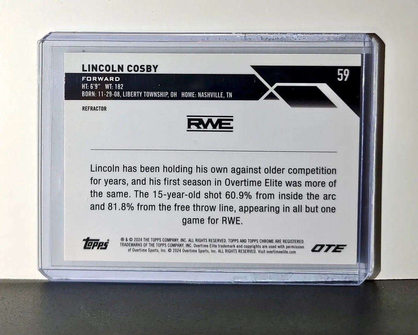 Lincoln Cosby Rookie Card Refractor 2023-24 Topps Chrome Overtime #59 RWE - Basketball Card Single