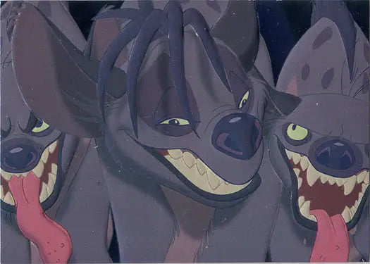 Menacing hyenas with glowing eyes on Lion King Series 1 Embossed Foil Chase Card F9