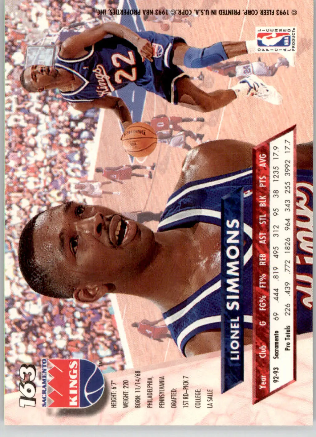 Lionel Simmons - 1993-94 Ultra - #163 - Basketball - Basketball Card Single