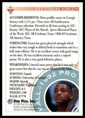 Litterial Green 1992 Star Pics #45 Georgia Bulldogs