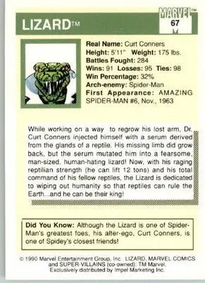 Lizard - 1990 Impel Marvel Universe - #67 - Non_sport - Non-Sports Card Single