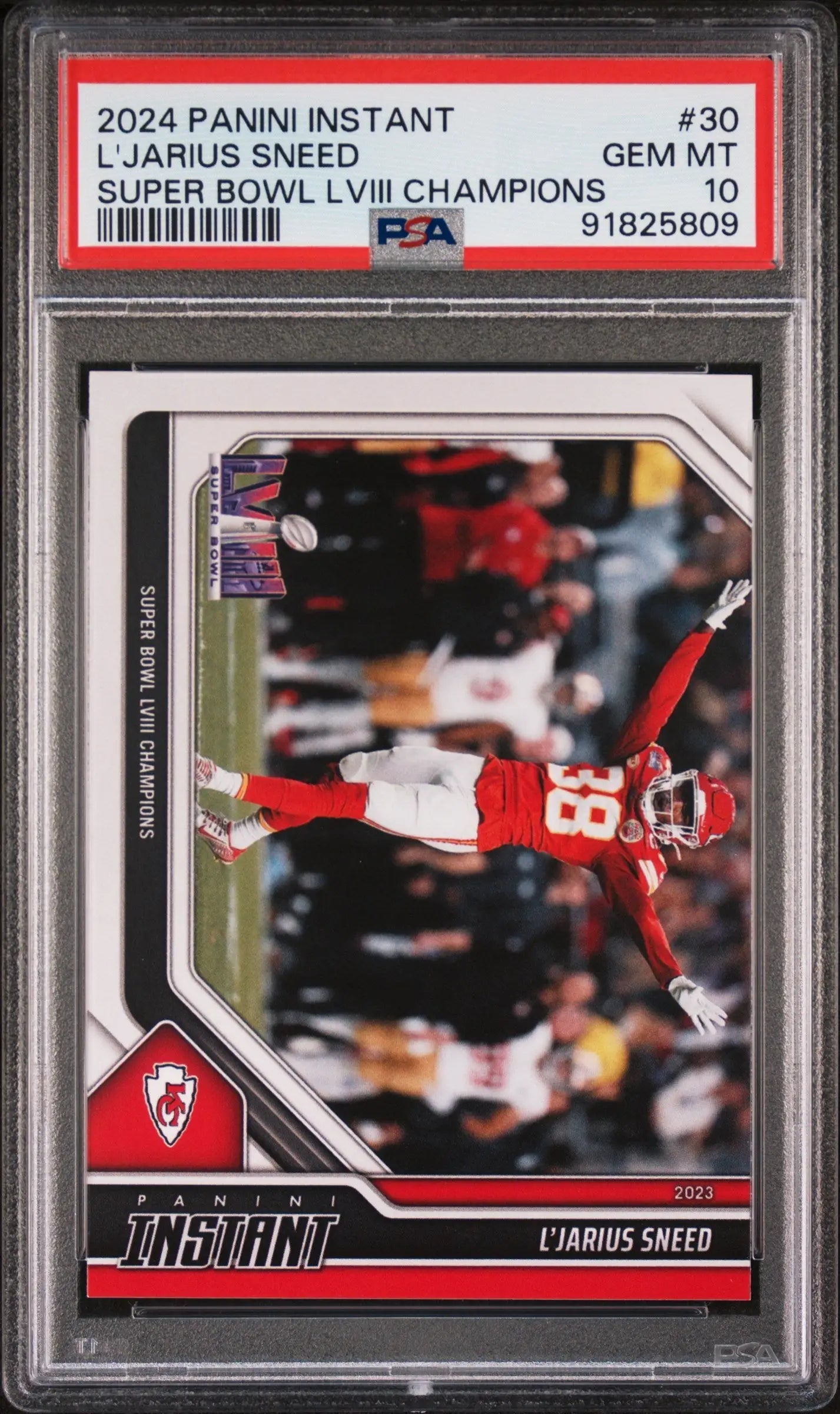 L’Jarius Sneed 2023 Panini NFL Superbowl Champions #30 Card PSA 10 Gem Mint