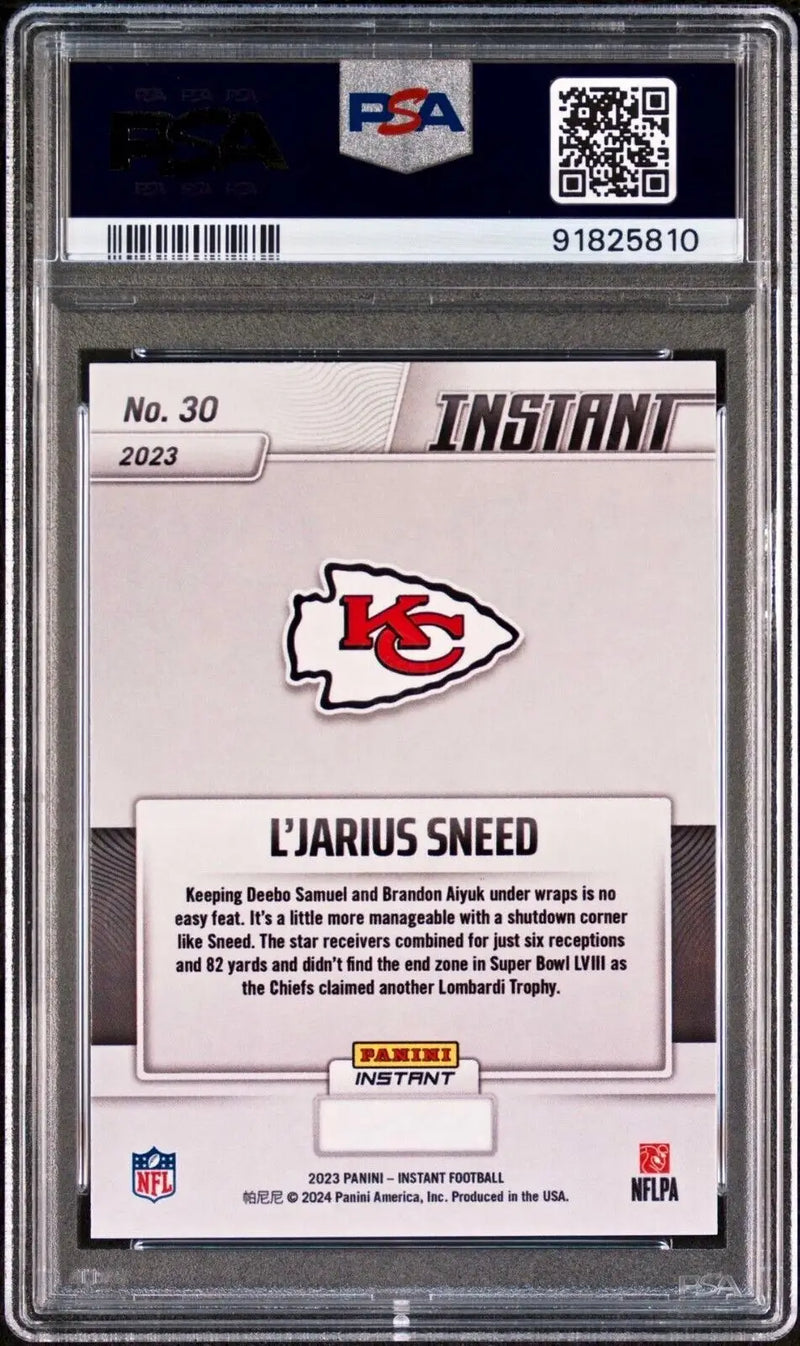 L’Jarius Sneed 2023 Panini NFL Superbowl Champions #30 Card PSA 10 Gem Mint - Football Card Single