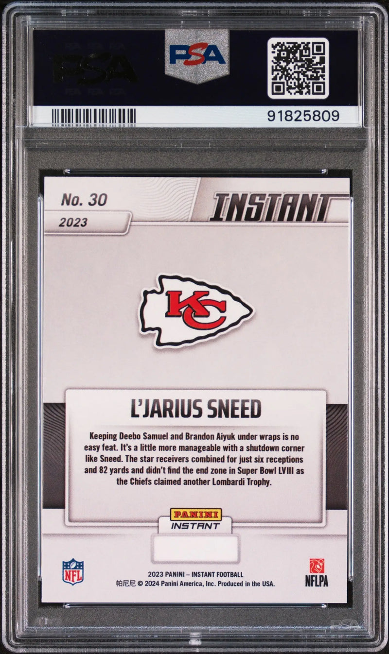 L’Jarius Sneed 2023 Panini NFL Superbowl Champions #30 Card PSA 10 Gem Mint