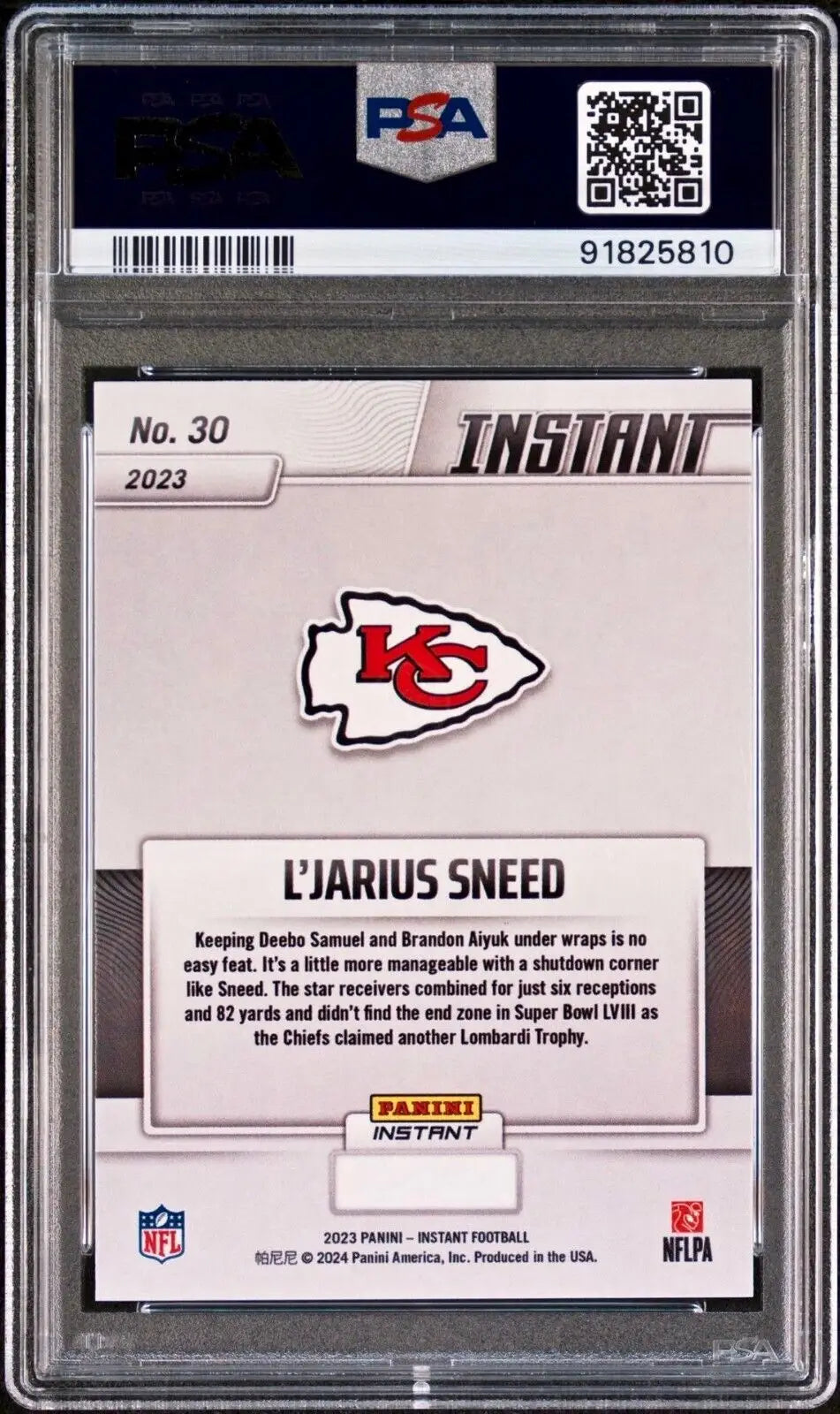 L’Jarius Sneed 2023 Panini NFL Superbowl Champions #30 Card PSA 10 Gem Mint - Football Card Single