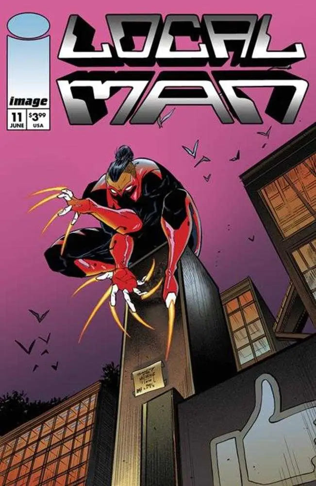 Local Man #11 cover features a superhero in red and black with glowing claws