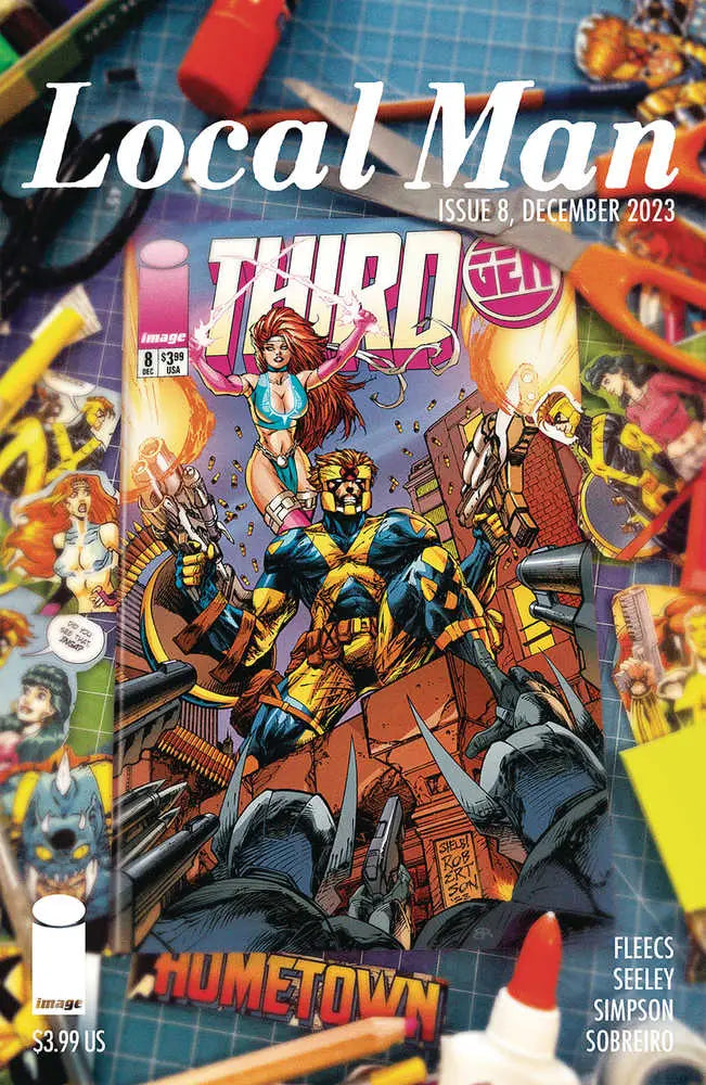 Local Man comic book cover art showcasing vibrant superhero action for trading cards