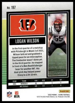 Logan Wilson 2022 Score #197 Cincinnati Bengals - Football Card Single