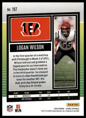 Logan Wilson 2022 Score Gold #197 Cincinnati Bengals - Football Card Single