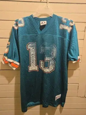Logo Athletic Jersey Mens XL Miami Dolphins Marino #13 Teal Distressed Worn - Apparel