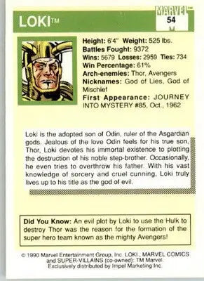 Loki - 1990 Impel Marvel Universe - #54 - Non_sport - Non-Sports Card Single