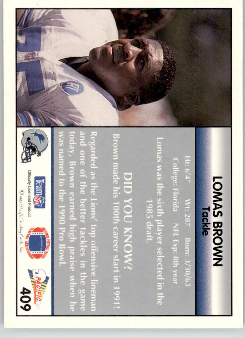 Lomas Brown - 1992 Pacific - #409 - Football