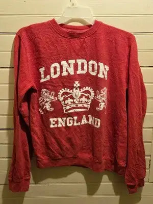 London England Sweatshirt Mens M Red Crewneck Crown Lions Graphic Vintage Style - Apparel