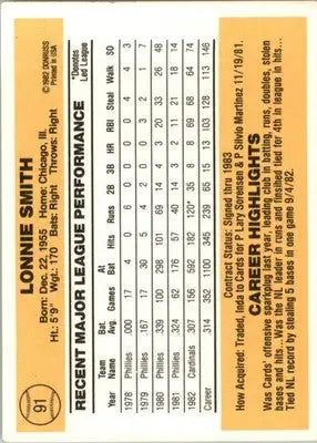 Lonnie Smith - 1983 Donruss - #91 - Baseball - Baseball Card Single