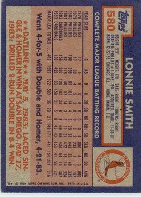 Lonnie Smith - 1984 Topps - #580 - Baseball - Baseball Card Single