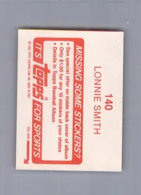 Lonnie Smith - 1984 Topps Stickers - #140 - Baseball - Baseball Card Single