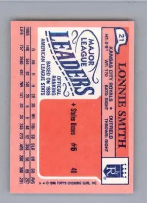 Lonnie Smith - 1986 Topps Major League Leaders Minis - #21 - Baseball - Baseball Card Single