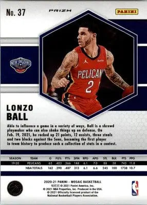 Lonzo Ball - 2020-21 Panini Mosaic - #37 - Mosaic Reactive Blue Basketball - Basketball Card Single