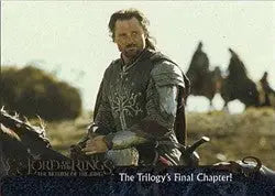 Rugged man in medieval armor and cloak featured on Lord of the Rings promo card
