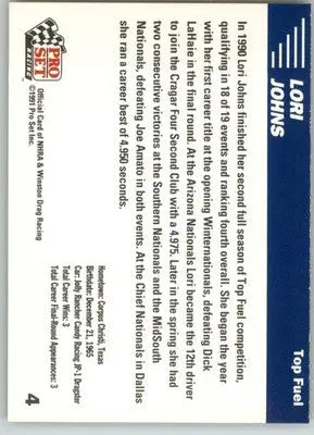 Lori Johns - 1991 Pro Set NHRA - #4 - Racing - Racing Card Single