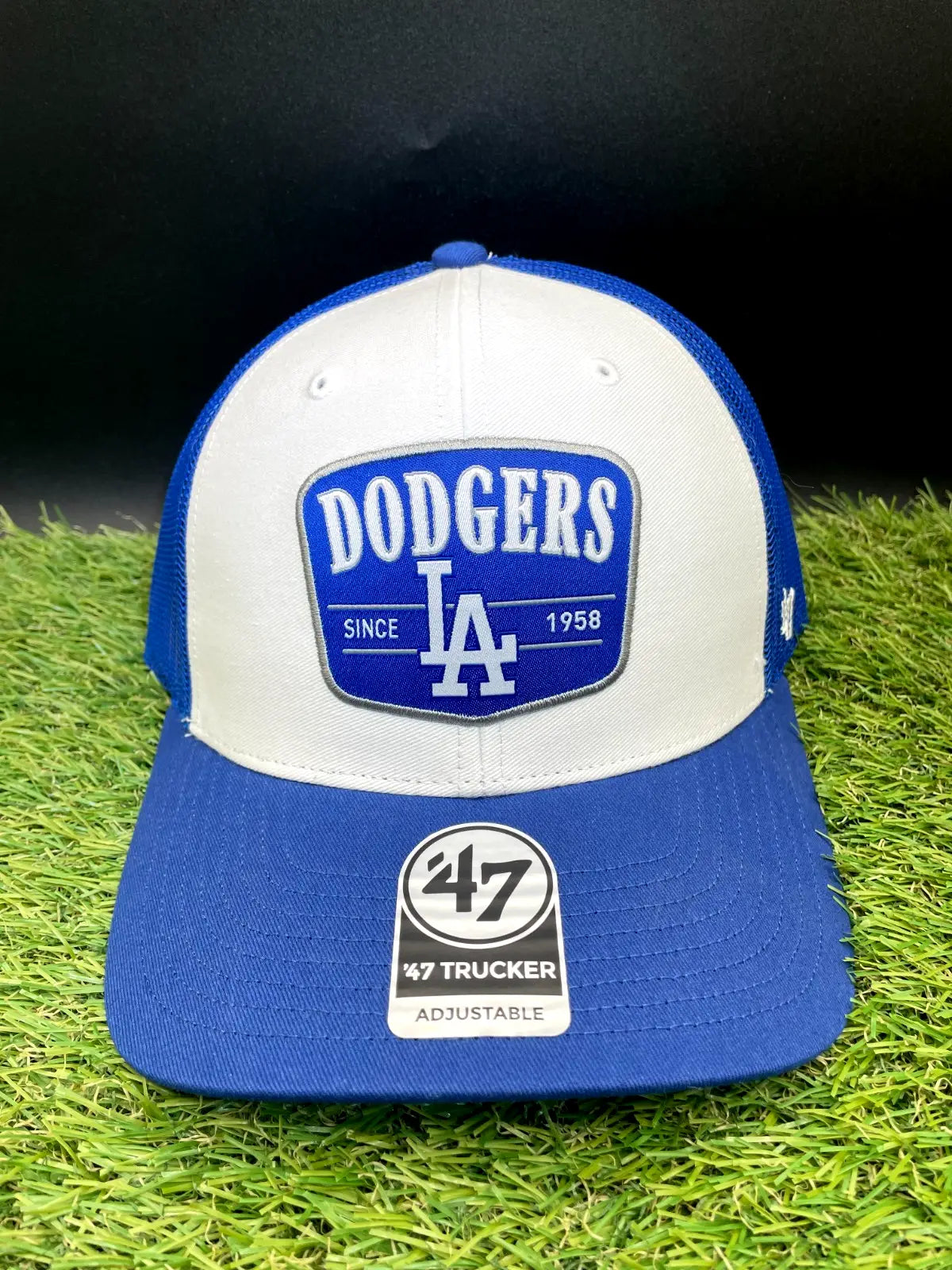 Los Angeles Dodgers ’47 Brand Dodger Blue Mesh Trucker Adjustable Hat Since 1958 - Apparel